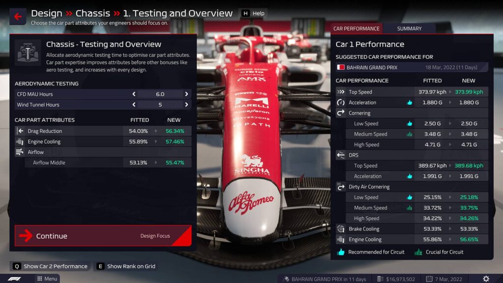 F1 Manager 2022 - statistiky vozu