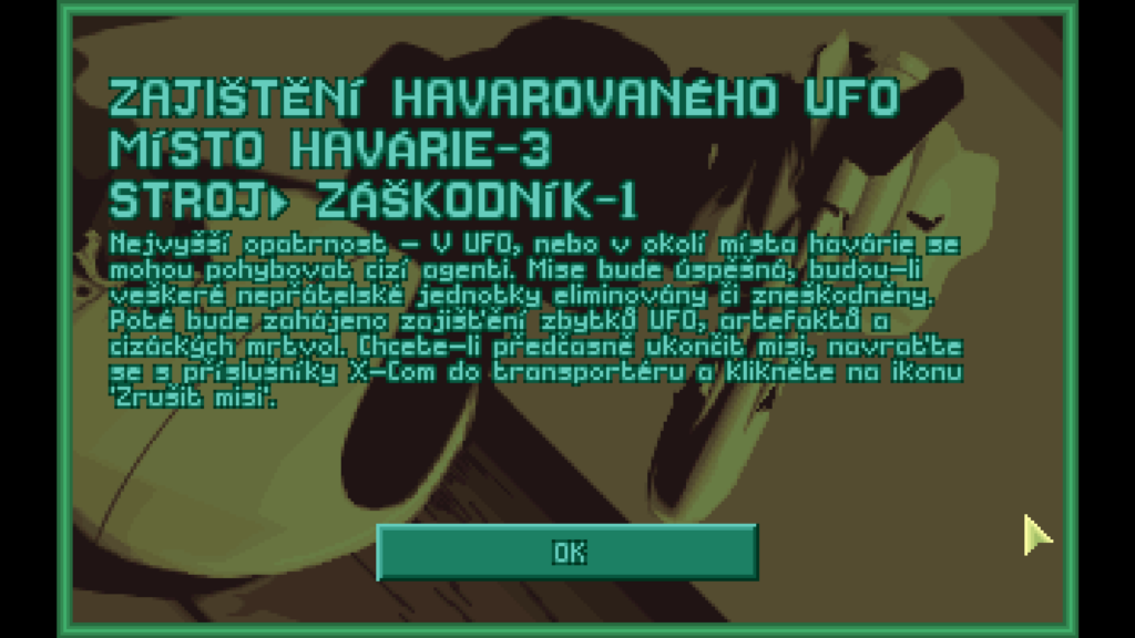 UFO Defense - pruvodni zprava - havarovane ufo